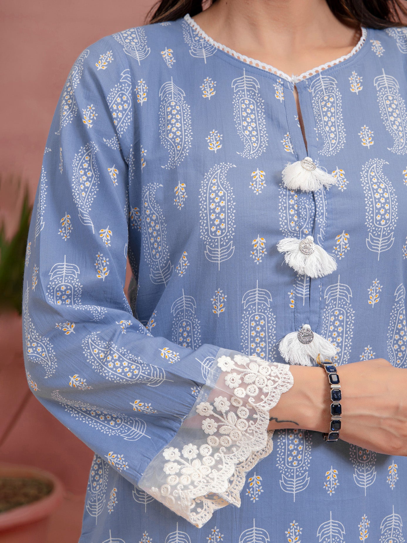 Blue Cotton Printed A-Line Co-Ord Set